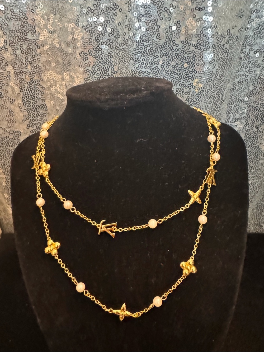 Louis Vuitton Gold-Tone Double-Layer Necklace with Ivory Pearls